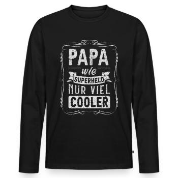 Papa Saying, Superhero, Vintage Look, Father's Day - Men's Premium Organic Long Sleeve Shirt - black - Front - Nico (187cm)