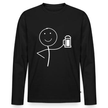 Figurine en bâton avec de la bière - T-shirt manches longues Premium bio Homme - noir - Devant - Nico (187cm)