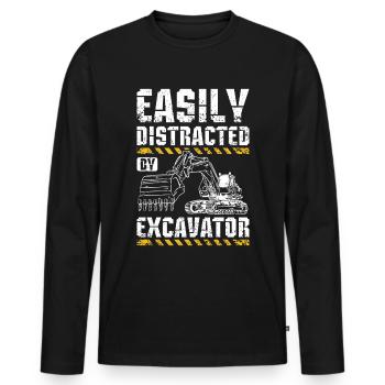 Easily distracted by excavator - Männer Premium Bio Langarmshirt - Schwarz - Vorne - Nico (187cm)