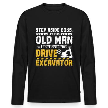 Old man drive an excavator - Männer Premium Bio Langarmshirt - Schwarz - Vorne - Nico (187cm)