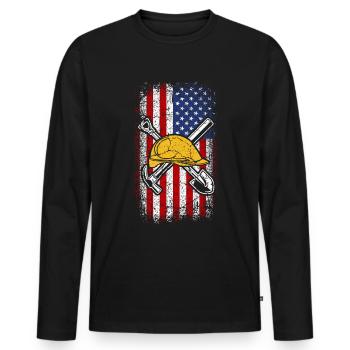 Usa american flag construction worker 4th of july - Männer Premium Bio Langarmshirt - Schwarz - Vorne - Nico (187cm)