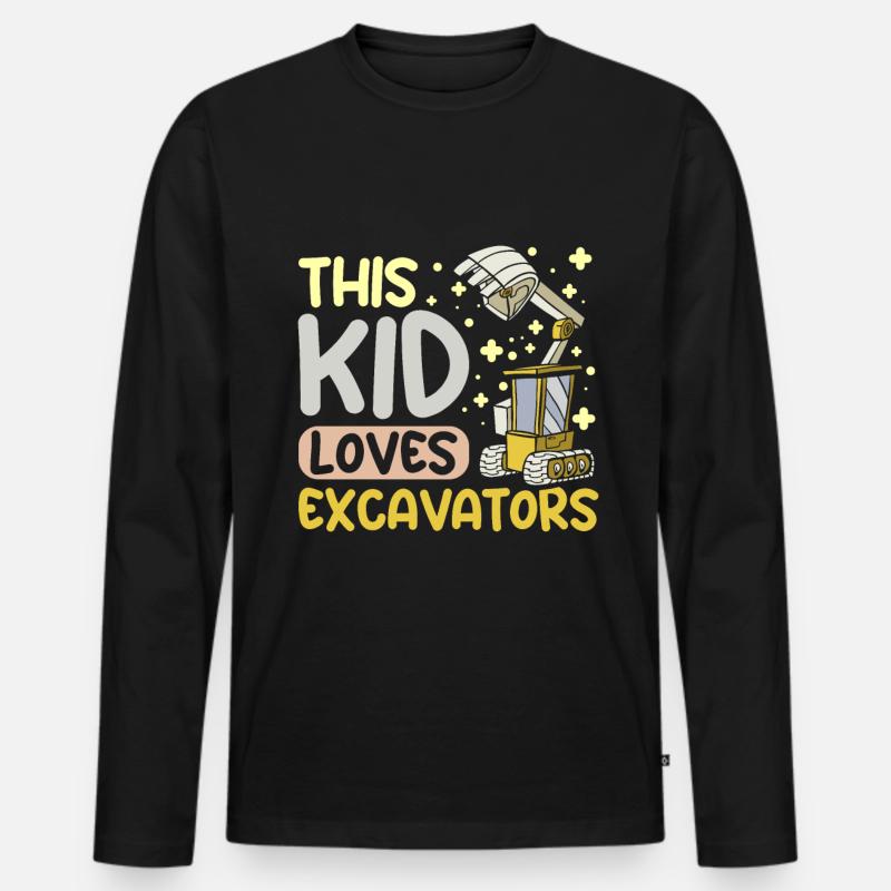 This kid loves excavators - Männer Premium Bio Langarmshirt - Schwarz