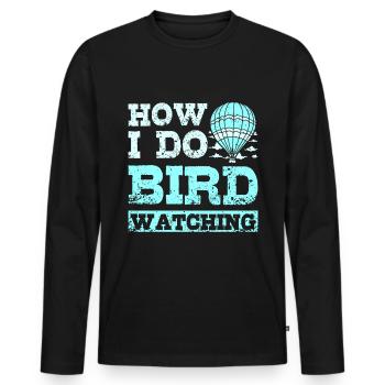 Comment je fais de l’observation des oiseaux en montgolfière - T-shirt manches longues Premium bio Homme - noir - Devant - Nico (187cm)