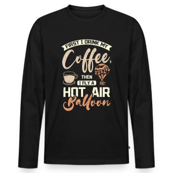 Café et montgolfière volante - T-shirt manches longues Premium bio Homme - noir - Devant - Nico (187cm)