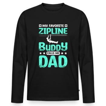 Mon copain de tyrolienne préféré m’appelle papa - T-shirt manches longues Premium bio Homme - noir - Devant - Nico (187cm)