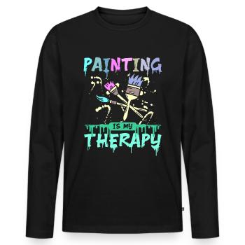 La peinture est ma thérapie - T-shirt manches longues Premium bio Homme - noir - Devant - Nico (187cm)