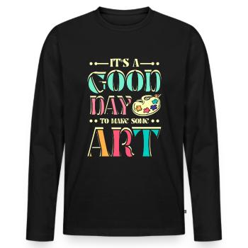 C'est une bonne journée pour faire de l'art - T-shirt manches longues Premium bio Homme - noir - Devant - Nico (187cm)
