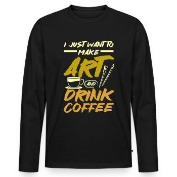 Make art and drink coffee - Männer Premium Bio Langarmshirt - Schwarz - Vorne - Nico (187cm)