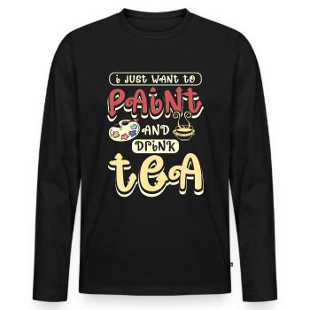 Peindre et boire du thé - T-shirt manches longues Premium bio Homme - noir - Devant - Nico (187cm)