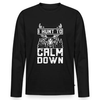 Je chasse le cerf pour se calmer - T-shirt manches longues Premium bio Homme - noir - Devant - Nico (187cm)