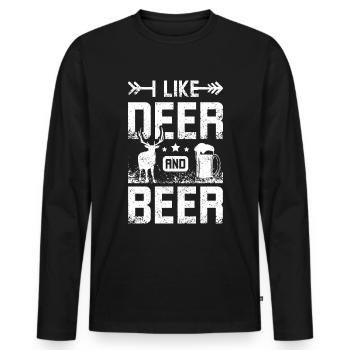 Chasse J’aime le cerf et la bière - T-shirt manches longues Premium bio Homme - noir - Devant - Nico (187cm)