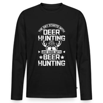 Commencez par la chasse au cerf et terminez par la chasse à la bière - T-shirt manches longues Premium bio Homme - noir - Devant - Nico (187cm)