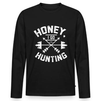 Honey I go hunting - Men's Premium Organic Long Sleeve Shirt - black - Front - Nico (187cm)