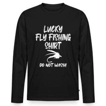 Drôle de pêche à la mouche chanceuse - T-shirt manches longues Premium bio Homme - noir - Devant - Nico (187cm)