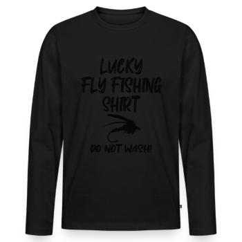 Drôle de pêche à la mouche chanceuse - T-shirt manches longues Premium bio Homme - noir - Devant - Nico (187cm)