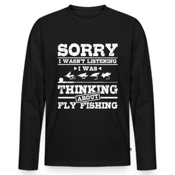 Penser à la pêche à la mouche - T-shirt manches longues Premium bio Homme - noir - Devant - Nico (187cm)