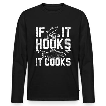 If it hooks It cooks fly fishing - Männer Premium Bio Langarmshirt - Schwarz - Vorne - Nico (187cm)