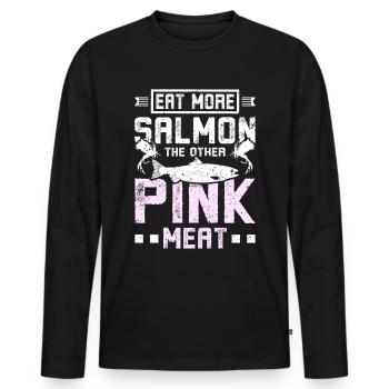 Eat more salmon the other pink meat - Männer Premium Bio Langarmshirt - Schwarz - Vorne - Nico (187cm)