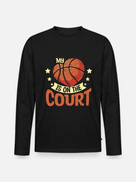 Mon cœur est sur le terrain de basket - T-shirt manches longues Premium bio Homme - noir