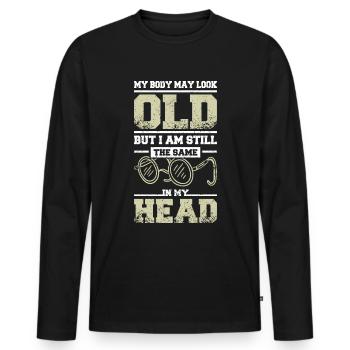 Old but the same in my head - Männer Premium Bio Langarmshirt - Schwarz - Vorne - Nico (187cm)