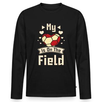 My heart is on the field handball - Männer Premium Bio Langarmshirt - Schwarz - Vorne - Nico (187cm)