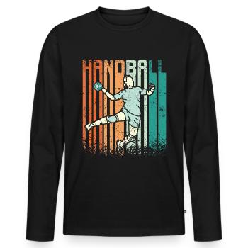 Retro Vintage Handball - Männer Premium Bio Langarmshirt - Schwarz - Vorne - Nico (187cm)