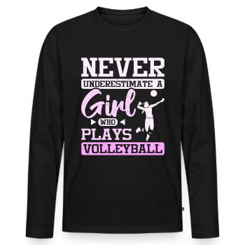 Never underestimate a girl who plays volleyball - Männer Premium Bio Langarmshirt - Schwarz - Vorne - Nico (187cm)