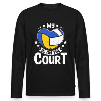 My Heart is on the volleyball court - Männer Premium Bio Langarmshirt - Schwarz - Vorne - Nico (187cm)