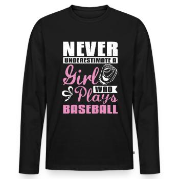 Ne sous-estimez jamais une fille qui joue au baseball - T-shirt manches longues Premium bio Homme - noir - Devant - Nico (187cm)