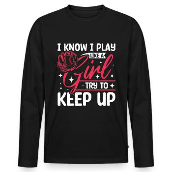 Je joue au baseball comme une fille essaie de suivre - T-shirt manches longues Premium bio Homme - noir - Devant - Nico (187cm)