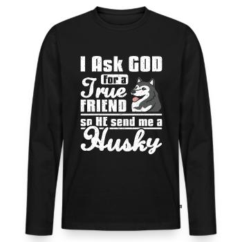 Dieu m’envoie un husky sibérien - T-shirt manches longues Premium bio Homme - noir - Devant - Nico (187cm)