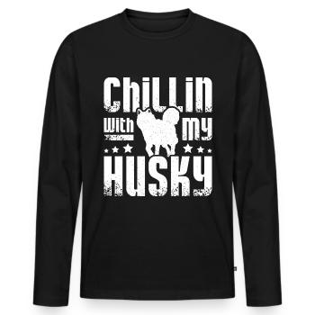 Chillin avec mon husky sibérien - T-shirt manches longues Premium bio Homme - noir - Devant - Nico (187cm)