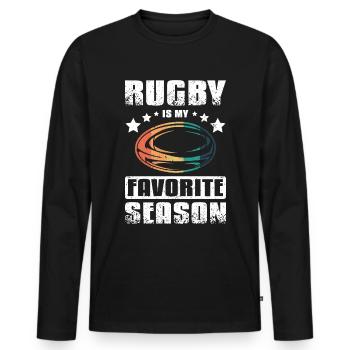 Rugby is my Favorite season - Männer Premium Bio Langarmshirt - Schwarz - Vorne - Nico (187cm)
