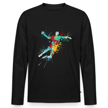 Splash Art Handball Player - Männer Premium Bio Langarmshirt - Schwarz - Vorne - Nico (187cm)