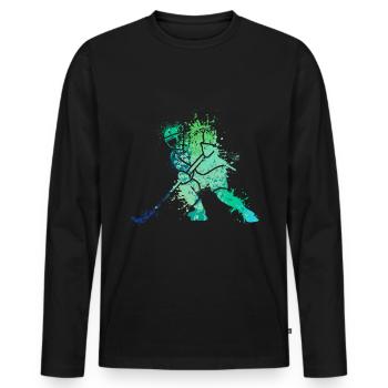 Cool Splash Art Ice Hockey Player - Men's Premium Organic Long Sleeve Shirt - black - Front - Nico (187cm)