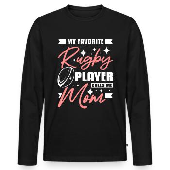 My favorite rugby player calls me mom - Männer Premium Bio Langarmshirt - Schwarz - Vorne - Nico (187cm)