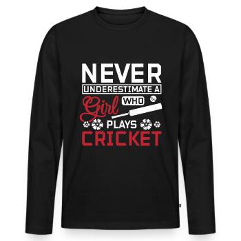 Never underastemae a girl who plays cricket - Männer Premium Bio Langarmshirt - Schwarz - Vorne - Nico (187cm)
