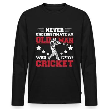 Never underestimate an old man who plays cricket - Männer Premium Bio Langarmshirt - Schwarz - Vorne - Nico (187cm)