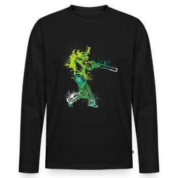 Splash Art Cricket Player - Männer Premium Bio Langarmshirt - Schwarz - Vorne - Nico (187cm)