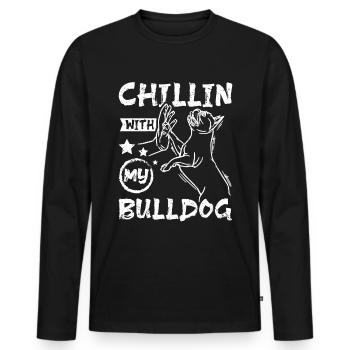 Chillin avec mon bouledogue français - T-shirt manches longues Premium bio Homme - noir - Devant - Nico (187cm)