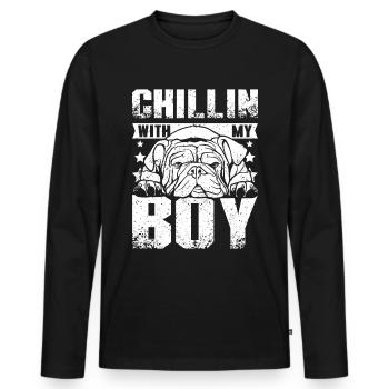 Chillin avec mon garçon bouledogue anglais - T-shirt manches longues Premium bio Homme - noir - Devant - Nico (187cm)