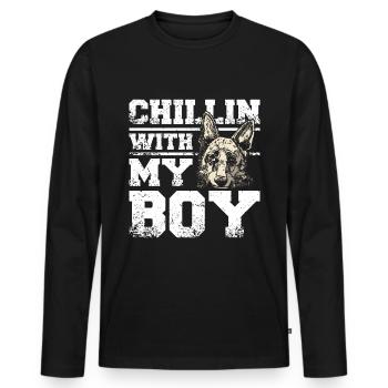 chillin with my boy german shepherd - Männer Premium Bio Langarmshirt - Schwarz - Vorne - Nico (187cm)