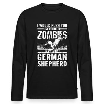 Push front of zombies to save my german shepherd - Men's Premium Organic Long Sleeve Shirt - black - Front - Nico (187cm)