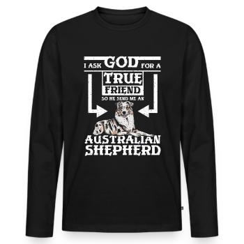 Dieu m’envoie un berger australien - T-shirt manches longues Premium bio Homme - noir - Devant - Nico (187cm)