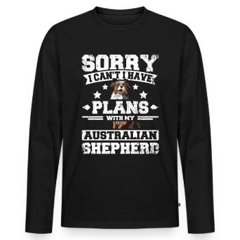 Je ne peux pas J’ai des projets avec mon berger australien - T-shirt manches longues Premium bio Homme - noir - Devant - Nico (187cm)