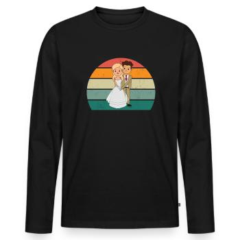 Mariage Mariage Petit ami Petite amie Mariage Amour - T-shirt manches longues Premium bio Homme - noir - Devant - Nico (187cm)