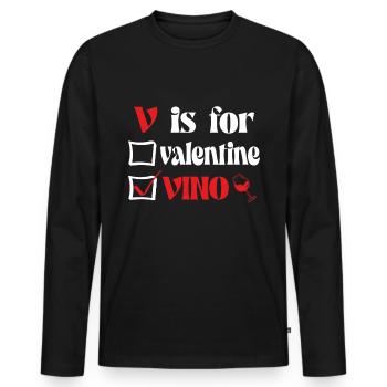 V is for valentine vino wine - Männer Premium Bio Langarmshirt - Schwarz - Vorne - Nico (187cm)