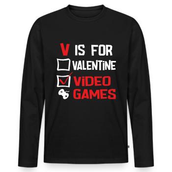 V is for valentine video games - Männer Premium Bio Langarmshirt - Schwarz - Vorne - Nico (187cm)