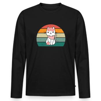 Chat Chaton Chat Maman Chat Papa Maîtresse Chat - T-shirt manches longues Premium bio Homme - noir - Devant - Nico (187cm)