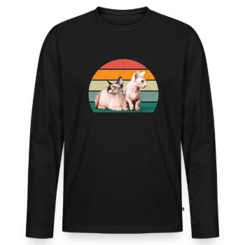 Chat Chaton Chat Maman Chat Papa Maîtresse Chat - T-shirt manches longues Premium bio Homme - noir - Devant - Nico (187cm)